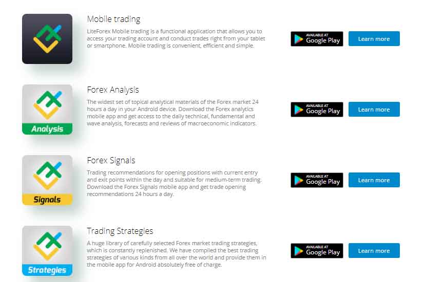 LiteForex mobile apps