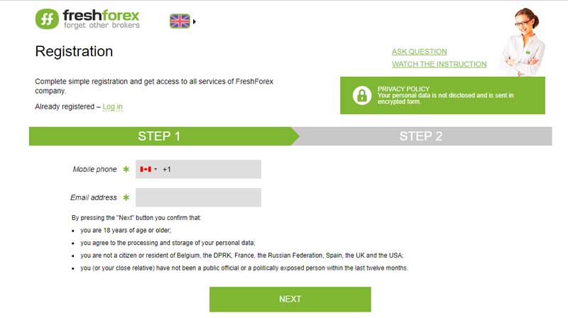 FreshForex Registration